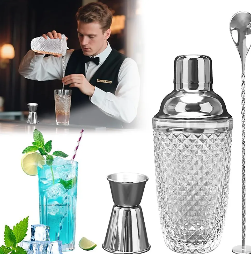 Shaker à Cocktail 400ml Texture Diamant Argent