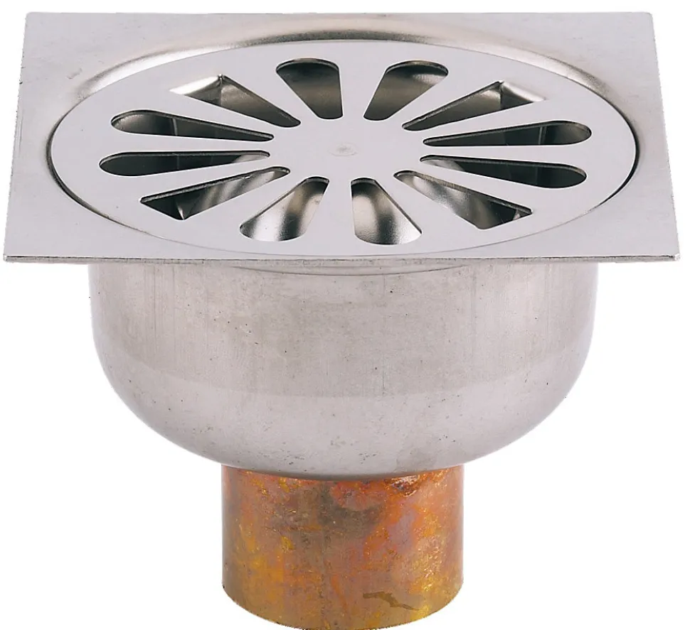 Siphon de sol grille inox sortie verticale 100x100mm D90mm - VALENTIN - 00 460200 000 00