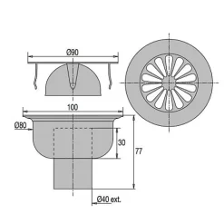 Siphon de sol grille inox sortie verticale 100x100mm D90mm - VALENTIN - 00 460200 000 00