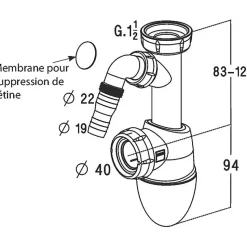 Siphon d'évier avec prise M.A.L - 1'1/2 - Diamètre 40 mm - Easyphon - Nicoll