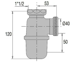 Siphon evier non réglable sortie D40 laiton brut - VALENTIN - 36620000900