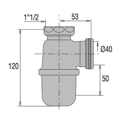 Siphon evier non réglable sortie D40 laiton brut - VALENTIN - 36620000900