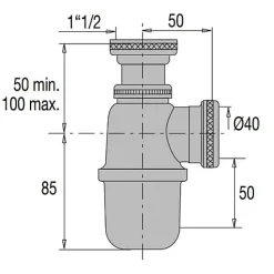 Siphon evier réglable sortie D40 laiton chromé - VALENTIN - 36720000900