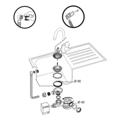 Siphon extra-plat réglable blanc 90mm avec bouchon et trop-plein Wirquin