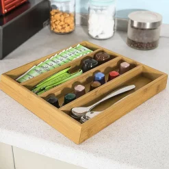 SoBuy Boîte à thé en bois avec tiroir en bambou, rangement pour sachets de thé ou capsules