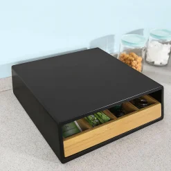 SoBuy Boîte à thé en bois avec tiroir en bambou, rangement pour sachets de thé ou capsules