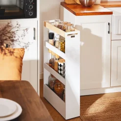 SoBuy Chariot de Rangement 3 Niveaux Étagère avec Roulettes Blanc Bois