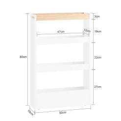 SoBuy Chariot de Rangement 3 Niveaux Étagère avec Roulettes Blanc Bois
