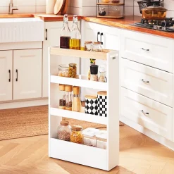 SoBuy Chariot de Rangement 3 Niveaux Étagère avec Roulettes Blanc Bois