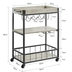 SoBuy Chariot de Service Roulant avec Plateau Repas Amovible et Desserte à Roulettes