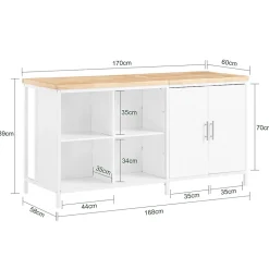 SoBuy Cuisine avec Plan de Travail en Bois, Desserte et Placard 2 Portes 4 Cubes Blanc