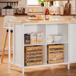 SoBuy Cuisine avec Plan de Travail en Bois, Desserte et Placard 2 Portes 4 Cubes Blanc