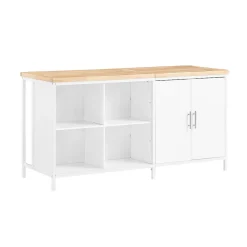 SoBuy Cuisine avec Plan de Travail en Bois, Desserte et Placard 2 Portes 4 Cubes Blanc