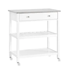 SoBuy Desserte de Cuisine Roulante avec Îlot Central, Plateau Inox, Tiroirs et Étagères
