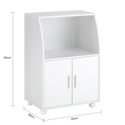 SoBuy Desserte de Cuisine Roulante avec Portes, Étagère Réglable et Compacte pour Micro-Ondes, Blanc