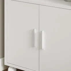 SoBuy Desserte de Cuisine Roulante avec Portes, Étagère Réglable et Compacte pour Micro-Ondes, Blanc