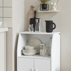 SoBuy Desserte de Cuisine Roulante avec Portes, Étagère Réglable et Compacte pour Micro-Ondes, Blanc