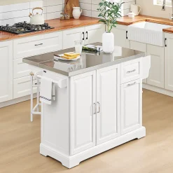 SoBuy Desserte de Cuisine à Roulettes, Îlot Central Blanc avec Plan de Travail Extensible
