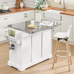 SoBuy Desserte de Cuisine à Roulettes, Îlot Central Blanc avec Plan de Travail Extensible