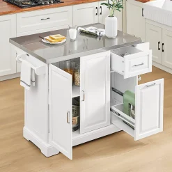 SoBuy Desserte de Cuisine à Roulettes, Îlot Central Blanc avec Plan de Travail Extensible