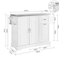 SoBuy Desserte de Cuisine à Roulettes, Îlot Central Blanc avec Plan de Travail Extensible