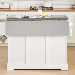 SoBuy Desserte de Cuisine à Roulettes, Îlot Central Blanc avec Plan de Travail Extensible