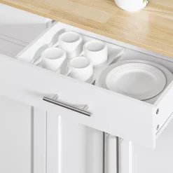 SoBuy Desserte de Cuisine avec Plan de Travail Extensible, 2 Tiroirs, Étagères Réglables, Blanche