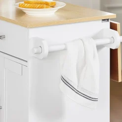 SoBuy Desserte de Cuisine avec Plan de Travail Extensible, 2 Tiroirs, Étagères Réglables, Blanche