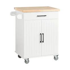 SoBuy Desserte Roulante avec Plateau en Bois, Meuble de Rangement pour Cuisine et Restaurant Blanc
