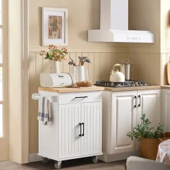 SoBuy Desserte Roulante avec Plateau en Bois, Meuble de Rangement pour Cuisine et Restaurant Blanc
