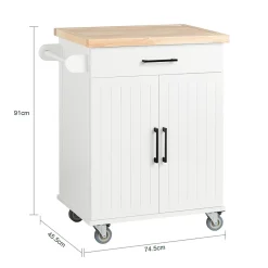 SoBuy Desserte Roulante avec Plateau en Bois, Meuble de Rangement pour Cuisine et Restaurant Blanc