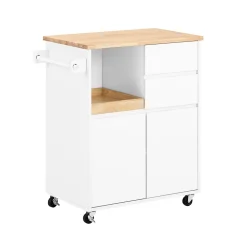 SoBuy Desserte Roulante avec Plateau, 2 Tiroirs et 2 Portes, Blanche