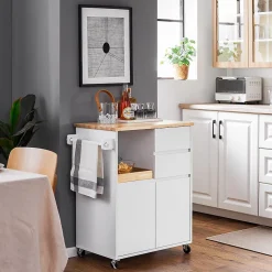 SoBuy Desserte Roulante avec Plateau, 2 Tiroirs et 2 Portes, Blanche