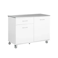 SoBuy Desserte Roulante pour Îlot Central avec Plan de Travail Inox, 1 Tiroir, 120x56x90 cm FKW117-W
