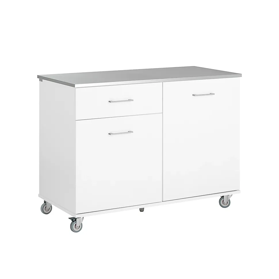 SoBuy Desserte Roulante pour Îlot Central avec Plan de Travail Inox, 1 Tiroir, 120x56x90 cm FKW117-W