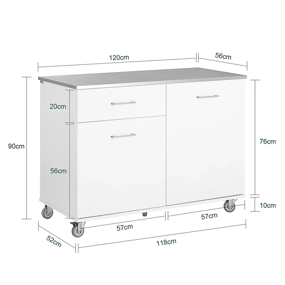 SoBuy Desserte Roulante pour Îlot Central avec Plan de Travail Inox, 1 Tiroir, 120x56x90 cm FKW117-W