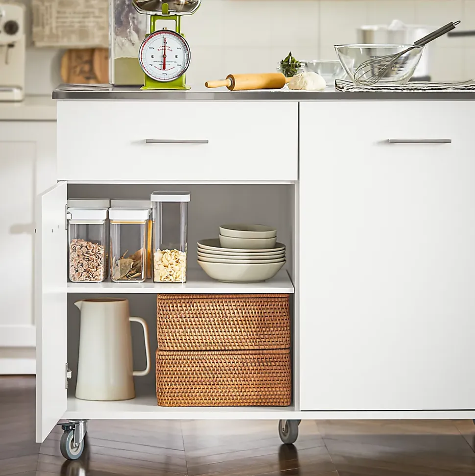 SoBuy Desserte Roulante pour Îlot Central avec Plan de Travail Inox, 1 Tiroir, 120x56x90 cm FKW117-W