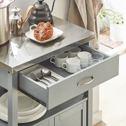 SoBuy FKW22-HG Desserte moderne avec plateau en acier inoxydable, design élégant et fonctionnel, couleur argent