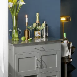 SoBuy FKW45-HG Desserte Roulante de Cuisine avec Armoire de Rangement, Chariot de Service sur Roulettes, Pratique et Fonctionnel