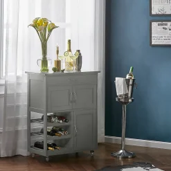 SoBuy FKW45-HG Desserte Roulante de Cuisine avec Armoire de Rangement, Chariot de Service sur Roulettes, Pratique et Fonctionnel
