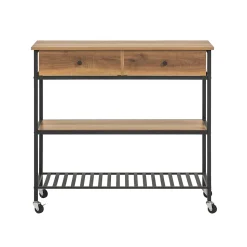 SoBuy FKW112-PF Desserte roulante 2 étages avec 2 tiroirs, chariot de cuisine pratique et mobile, couleur bois clair