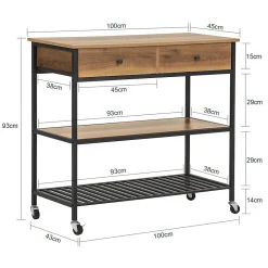 SoBuy FKW112-PF Desserte roulante 2 étages avec 2 tiroirs, chariot de cuisine pratique et mobile, couleur bois clair