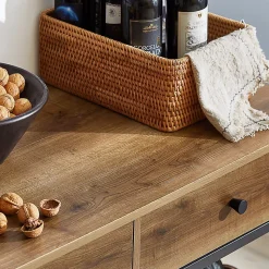 SoBuy FKW112-PF Desserte roulante 2 étages avec 2 tiroirs, chariot de cuisine pratique et mobile, couleur bois clair