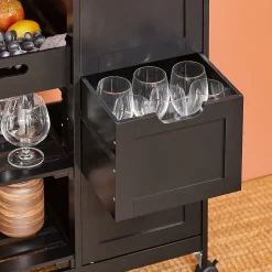 SoBuy FKW79-SCH Chariot de service desserte cuisine à roulettes avec table de rangement noir