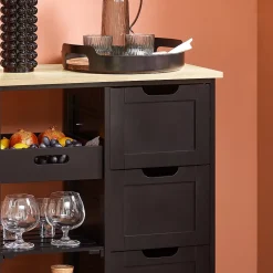 SoBuy FKW79-SCH Chariot de service desserte cuisine à roulettes avec table de rangement noir