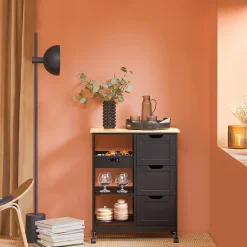 SoBuy FKW79-SCH Chariot de service desserte cuisine à roulettes avec table de rangement noir