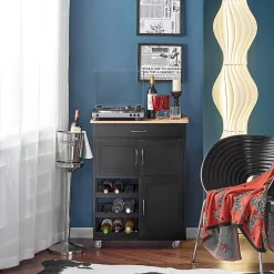 SoBuy FKW45-SCH Desserte Roulante de Cuisine avec Armoire de Rangement, Chariot de Service sur Roulettes, Noir