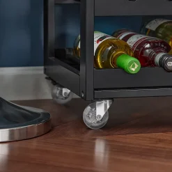 SoBuy FKW45-SCH Desserte Roulante de Cuisine avec Armoire de Rangement, Chariot de Service sur Roulettes, Noir