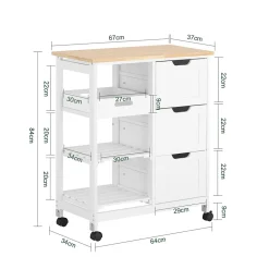 SoBuy FKW79-W Chariot de service desserte cuisine à roulettes avec table de rangement, prévente