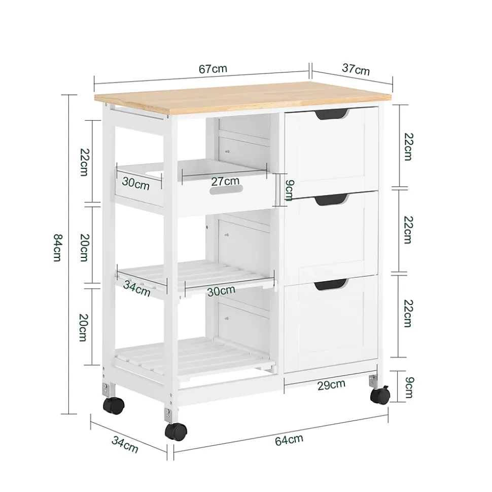 SoBuy FKW79-W Chariot de service desserte cuisine à roulettes avec table de rangement, prévente